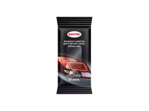 Салфетки влажные для очистки стекол, зеркал, фар SINTEC, 30 шт.