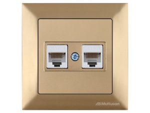 Розетка компьютерная 2xRJ45 (Cat5e, скрытая) золото, DARIA, MUTLUSAN