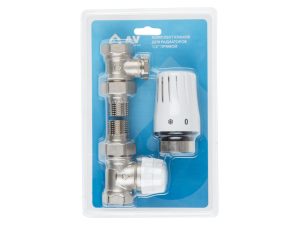 Комплект кранов прямой 1/2″ для радиатора с термоголовкой, AV Engineering (инд. упак.)
