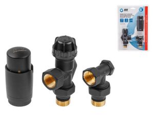 Комплект кранов осевой 1/2″ для радиатора Черный, AV Engineering (инд. упак.)