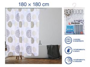 Шторка для ванной (12 колец в комплекте), 180×180 см, Harmony, блики, PERFECTO LINEA