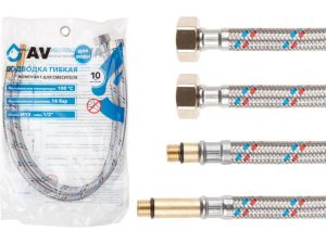 Подводка гибкая, SUS, иголка м10 — гайка 1/2″ 50 см (пара) AV Engineering