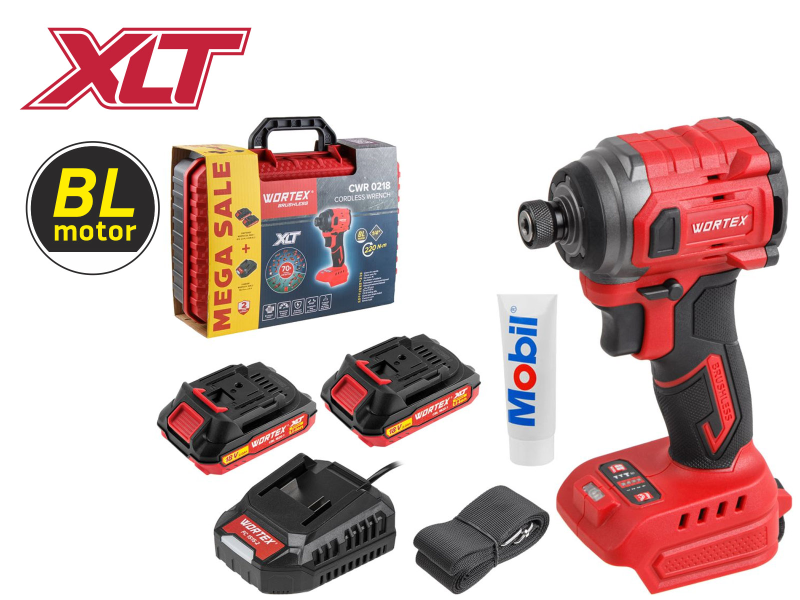 Аккум. ударный гайковерт/винтоверт WORTEX CWR 0218 в чем. XLT 2×2 А*ч, БЕСЩЕТ., 18 В, 220 Н*м