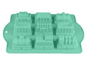 Форма для выпечки, силиконовая, паровозики, 34 х 24 х 5 см, бирюзовая, PERFECTO LINEA