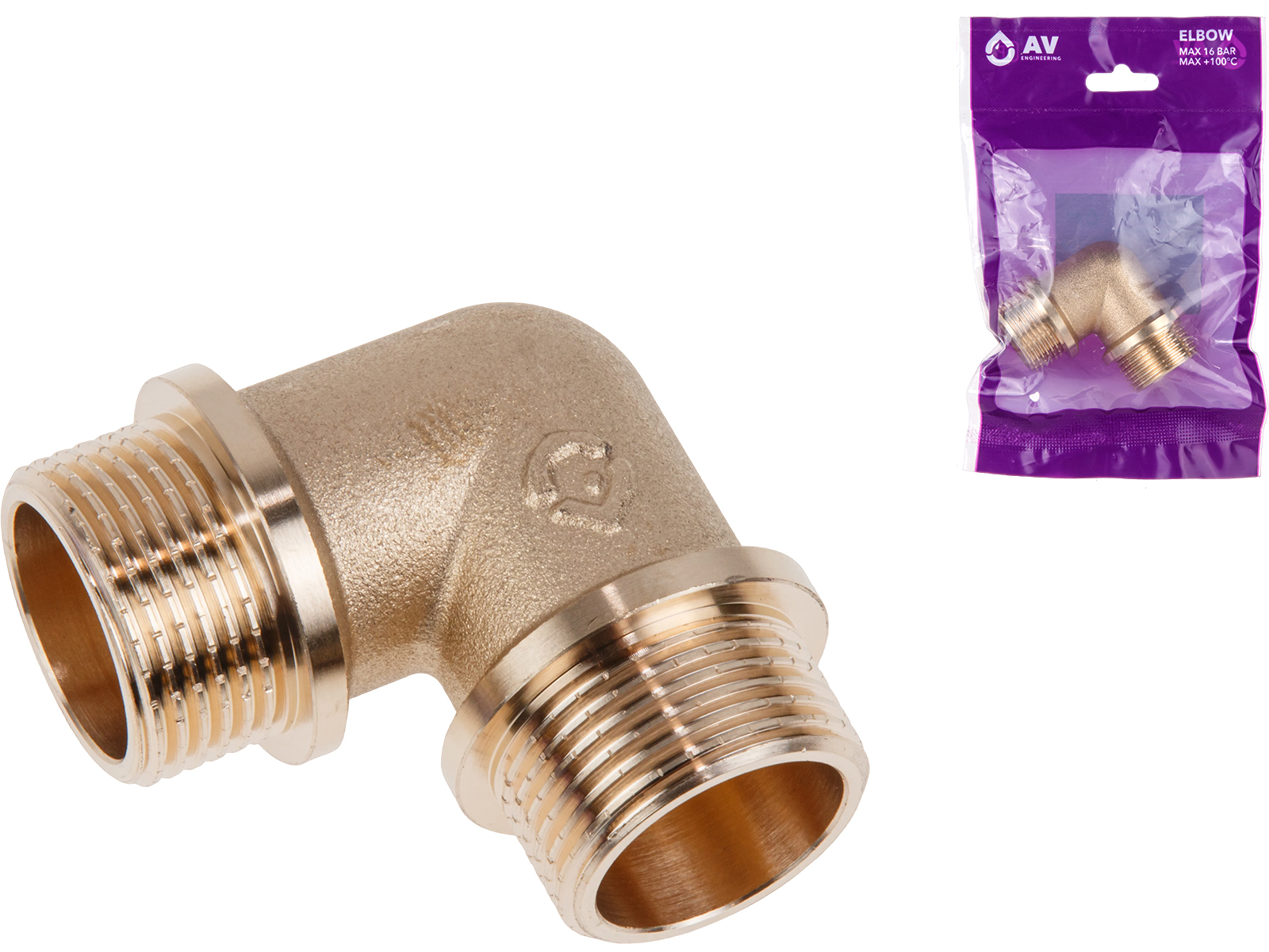 Колено 3/4″ нар.-нар. с ограничителем, AV Engineering (инд. упак.)