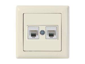 Розетка компьютерная 2xRJ45 (Cat6, скрытая) кремовая, DARIA, MUTLUSAN