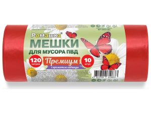 Мешки для мусора, 120 л, 10 шт, «Премиум», красные, РОМАШКА