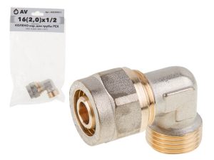 Колено 16(2.0) х 1/2″ нар. для труб PEX, AV Engineering (инд. упак.)