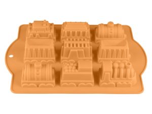 Форма для выпечки, силиконовая, паровозики, 34 х 24 х 5 см, персиовая, PERFECTO LINEA