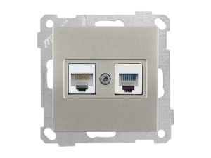 Розетка телефонная + компьютерная (RJ12+Cat5e, скрытая, без рамки) титан, DARIA, MUTLUSAN
