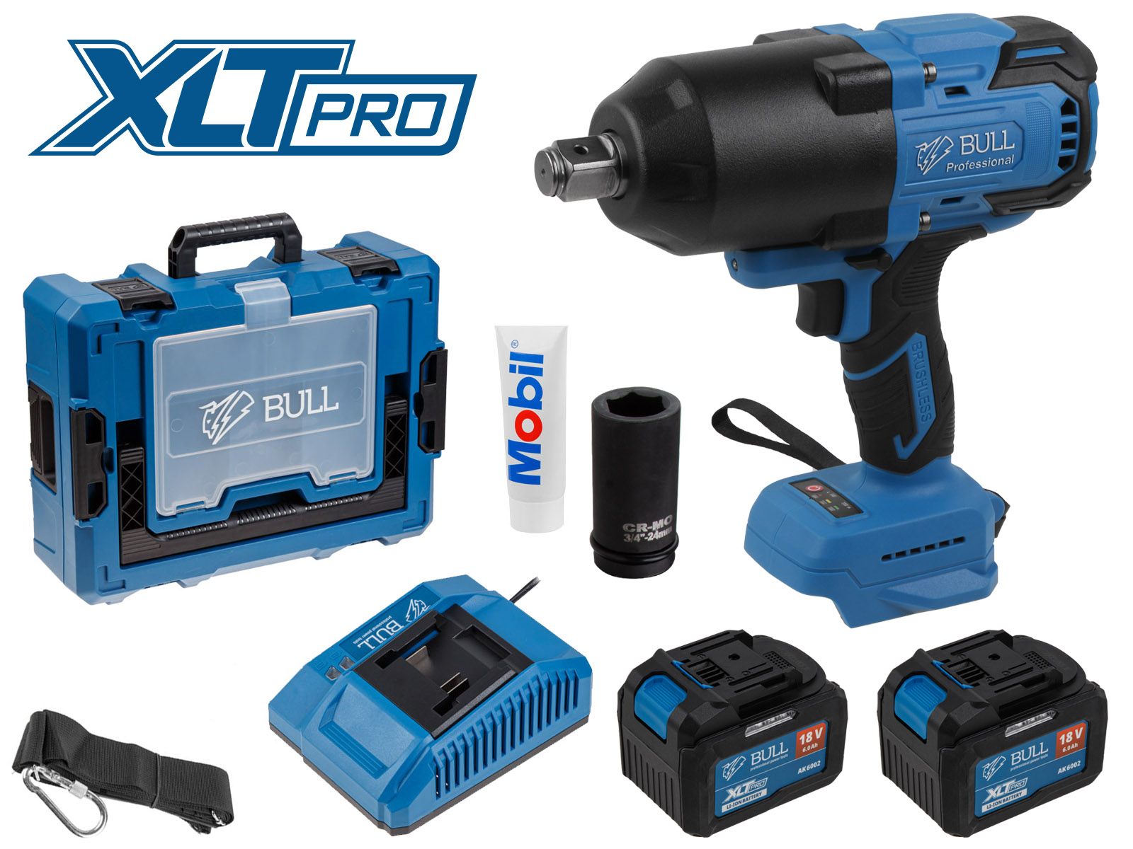 Аккум. ударный гайковерт BULL SC 1810 Xcase, XLTpro, БЕСЩЕТ., 18 В, 1500 Н*м, 3/4″, 2х6 А*ч, з/у 6 А
