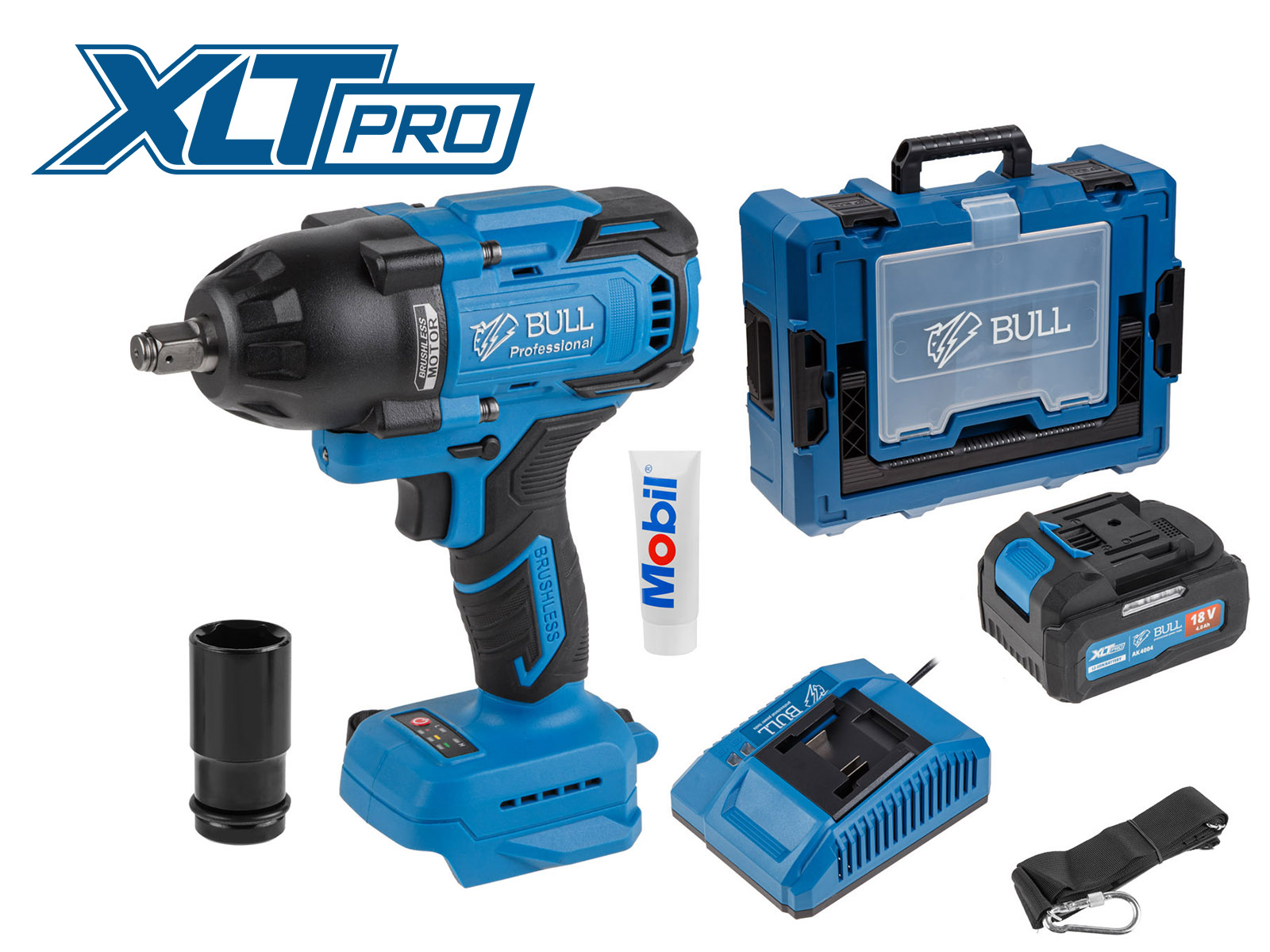 Аккум. ударный гайковерт BULL SC 1807 Xcase, XLTpro, БЕСЩЕТ., 18 В, 750 Н*м, 1/2″, 1х4 А*ч, з/у 4 А