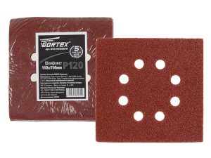 Шлифлист 110х114мм Р120 д/дерева самосцепл. 8 отв. WORTEX