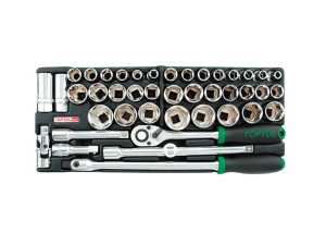 Набор головок торцевых 1/2″ 43предм. 6гр. с трещоткой TOPTUL