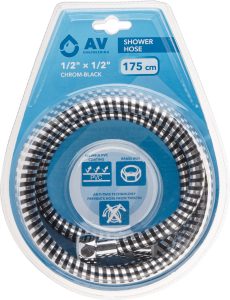 Шланг душевой, PVC, 1/2″ г-г 175 см, хром-черн., AV Engineering