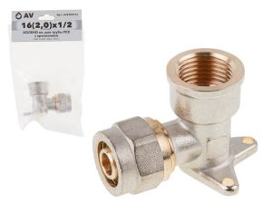 Колено 16(2.0) х 1/2″ вн. для труб PEX с креплением, AV Engineering (инд. упак.)
