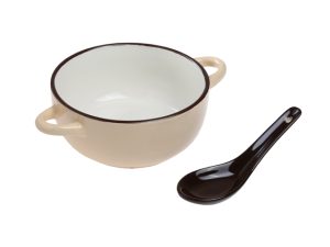 Миска керамическая с ложкой, 127 мм, Прованс, бежевая  PERFECTO LINEA