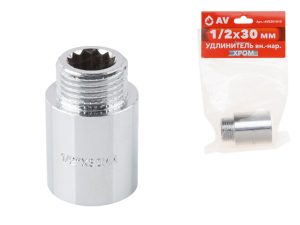 Удлинитель 1/2″ вн.-нар. х 30 мм усиленный ХРОМ, AV Engineering (инд. упак.)