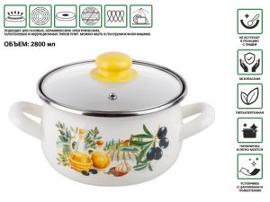 Кастрюля стальная эмалированная, 2.8 л, серия Халкидики, PERFECTO LINEA