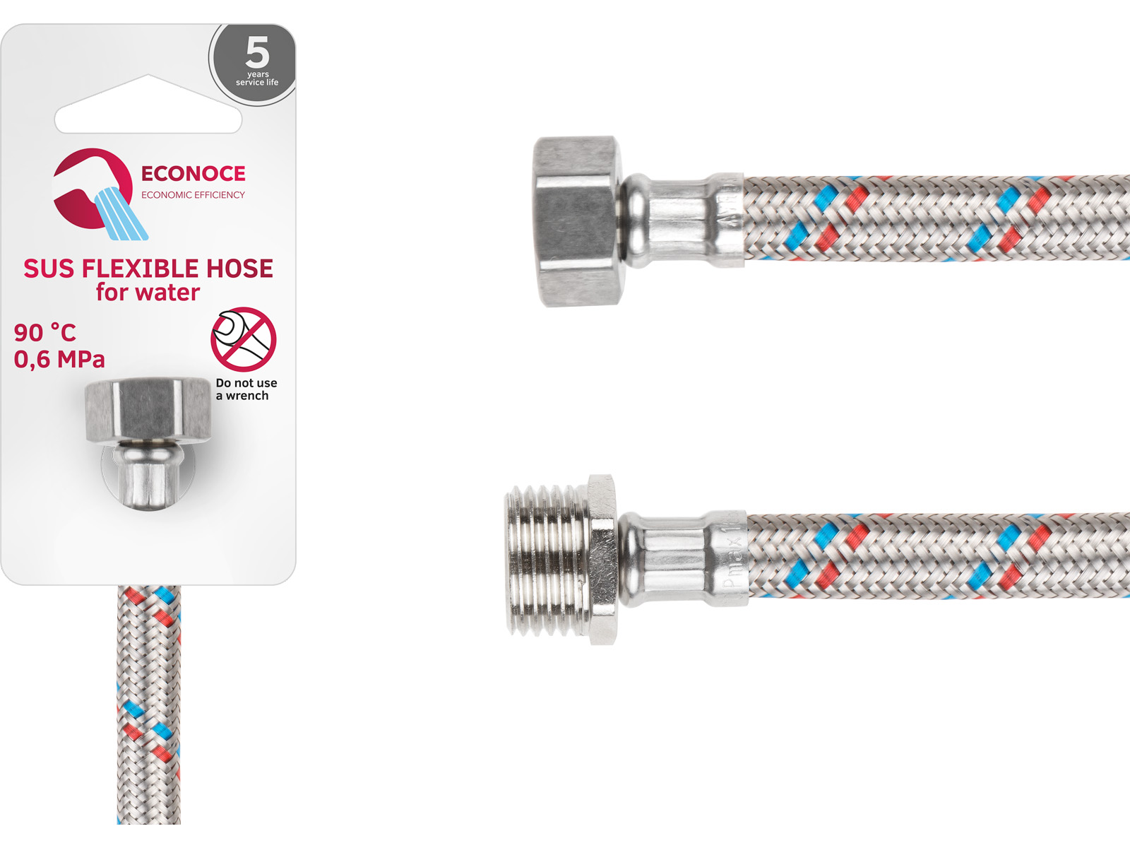 Подводка гибкая, SUS, гайка 1/2″ — штуцер 1/2″ 120см ECONOCE