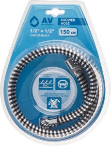 Шланг душевой, PVC, 1/2″ г-г 150 см, хром-черн., AV Engineering