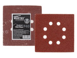 Шлифлист 110х114мм Р40 д/дерева самосцепл. 8 отв. WORTEX