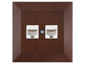 Розетка компьютерная 2xRJ45 (Cat6, скрытая) орех, DARIA, MUTLUSAN