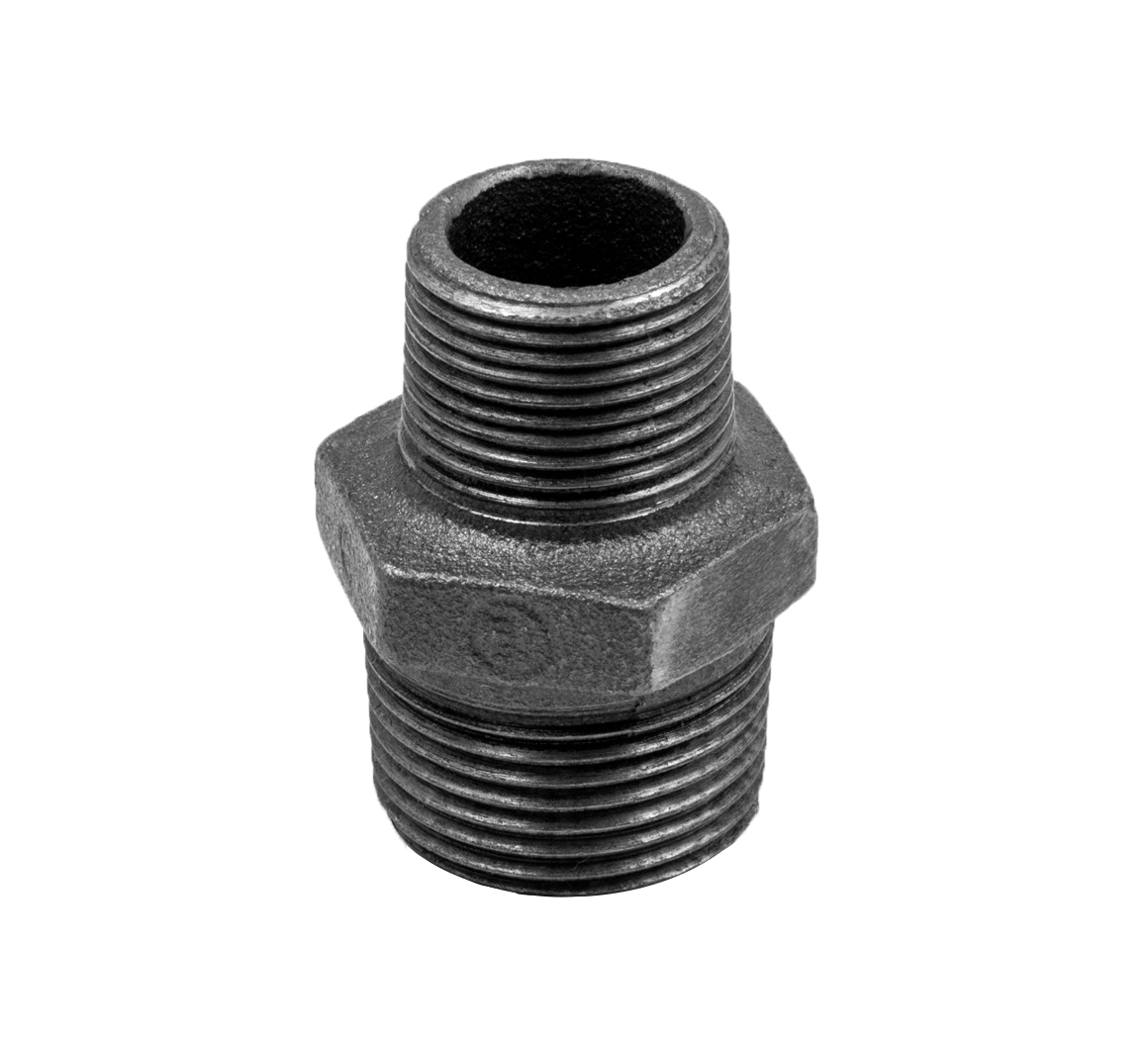 Ниппель ред. 1 1/2″ х 1″ нар.-нар. чугун черн., AV Engineering
