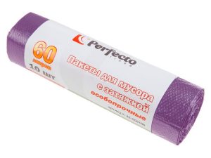 Пакеты для мусора особопрочные с затяжкой, 60 л, 10 шт., PERFECTO LINEA