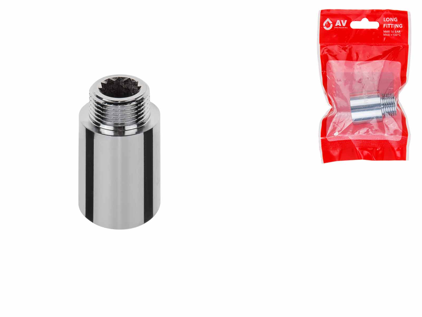 Удлинитель 1/2″ вн.-нар. х 25 мм усиленный ХРОМ, AV Engineering (инд. упак.)