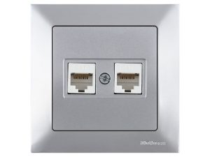 Розетка компьютерная 2xRJ45 (Cat6, скрытая) серебро, DARIA, MUTLUSAN