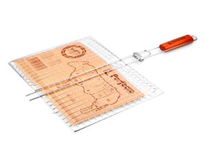 Решетка-гриль, 400×300 мм,  нержавеющая сталь, деревянная ручка, PERFECTO LINEA