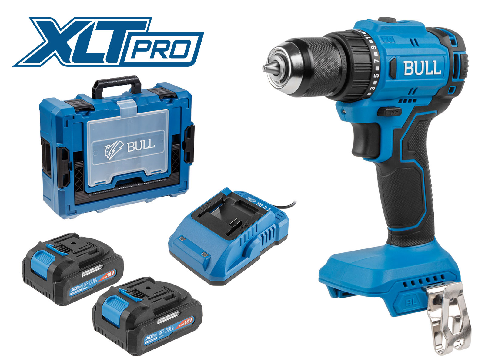 Аккум. дрель-шуруповерт BULL SR 1803 Xcase XLTpro БЕСЩЕТ., 2×2 А*ч, 18 В, 45 Н*м, БЗП 10 мм