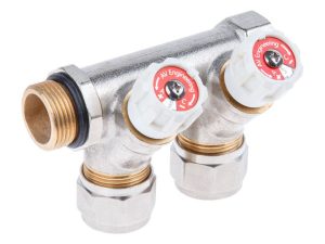 Коллектор с отсекающими вентилями, 3/4″ х 2 вых. (16 х 2.0), AV Engineering