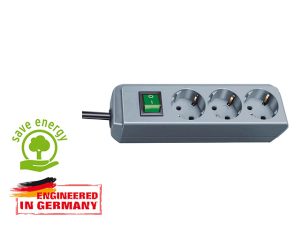 Удлинитель 1.5м (3 роз., 3.3кВт, с/з, выкл., ПВС) серебристо-серый Brennenstuhl Eco-Line