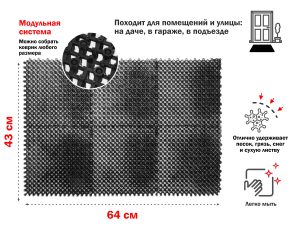Коврик придверный, 43х64 см, «Травка», черный, PERFECTO LINEA