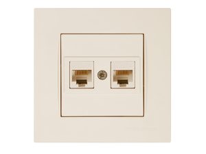 Розетка компьютерная 2xRJ45 (Cat5e, скрытая) кремовая, RITA, MUTLUSAN