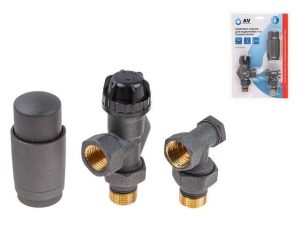 Комплект кранов осевой 1/2″ для радиатора Серый, AV Engineering (инд. упак.)
