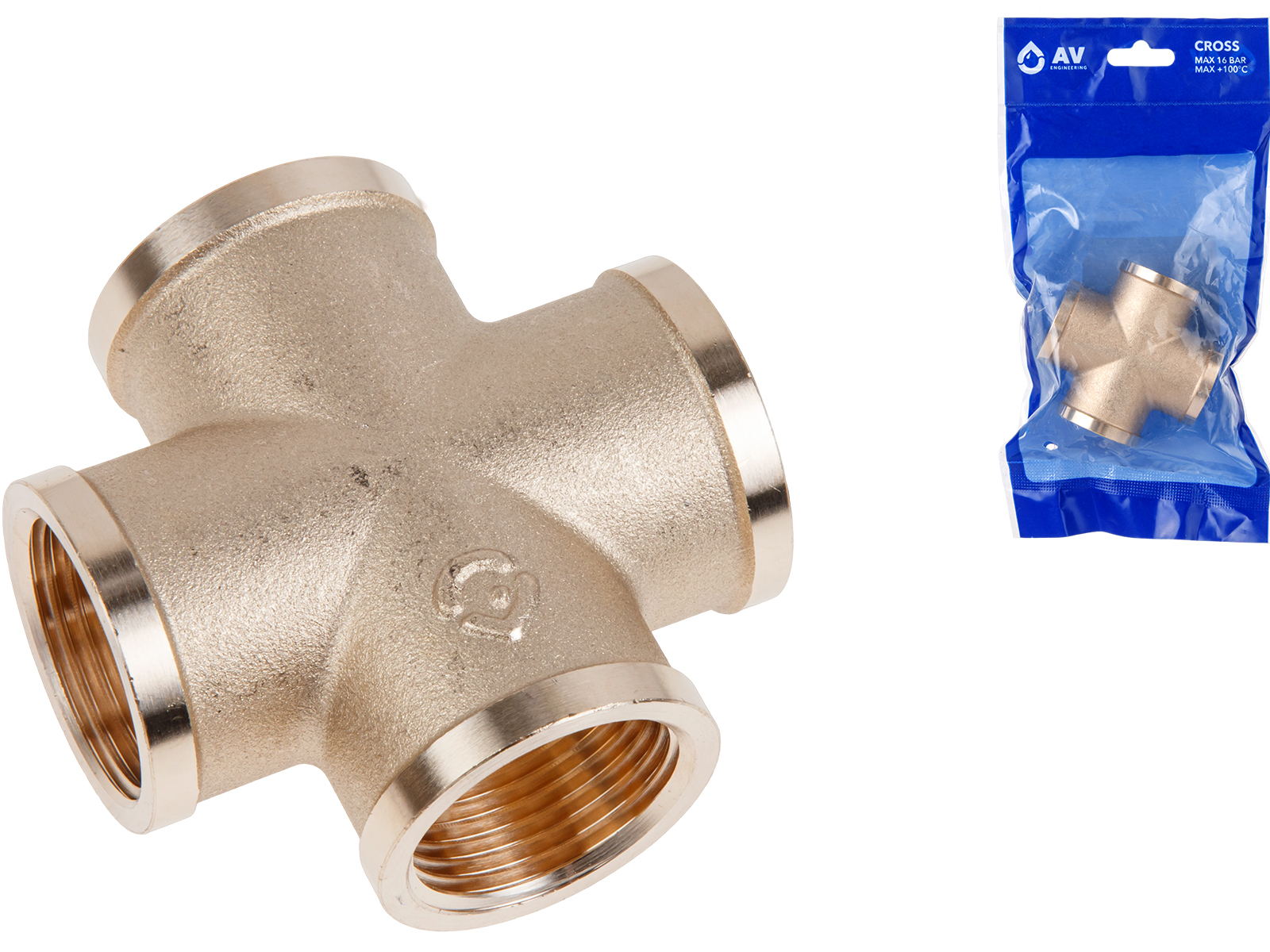 Крестовина 3/4″ вн.-вн.-вн.-вн., AV Engineering (инд. упак.)