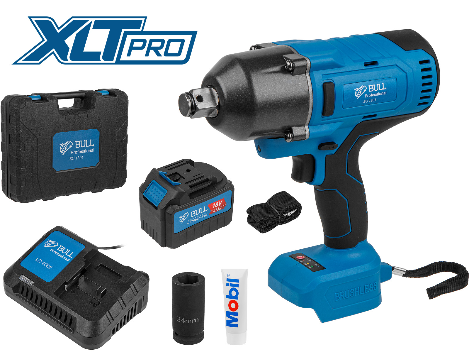 Аккум. ударный гайковерт BULL SC 1801 в чем. XLTpro БЕСЩЕТ., 18 В, 1000 Н*м, 3/4″, 1х6 А*ч, з/у 4 А