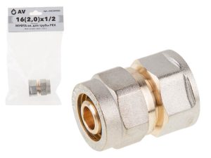 Муфта 16(2.0) х 1/2″ вн. для труб PEX, AV Engineering (инд. упак.)