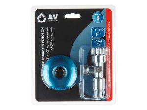 Кран вентильный угловой 1/2″ нар.-нар. установочный ХРОМ с чашкой, AV Engineering