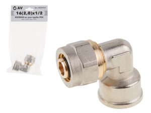 Колено 16(2.0) х 1/2″ вн. для труб PEX, AV Engineering (инд. упак.)