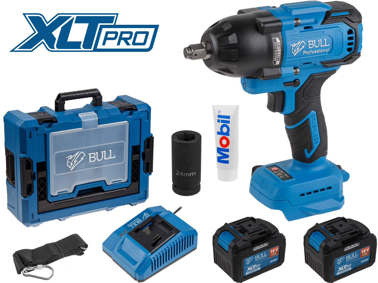 Аккум. ударный гайковерт BULL SC 1807 Xcase, XLTpro, БЕСЩЕТ., 18 В, 750 Н*м, 1/2″, 2х6 А*ч, з/у 6 А