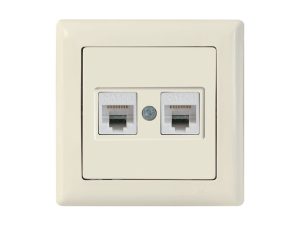 Розетка компьютерная 2xRJ45 (Cat5e, скрытая) кремовая, DARIA, MUTLUSAN