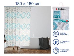 Шторка для ванной (12 колец в комплекте), 180×180 см, Secret, морская волна, PERFECTO LINEA