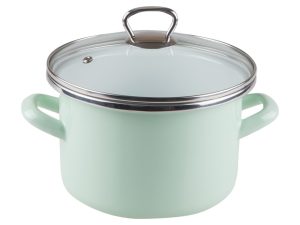 Кастрюля эмалированная, 3.0 л, цилиндрическая, салатовый ментол, OMELIA