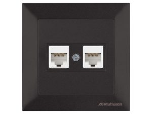 Розетка компьютерная 2xRJ45 (Cat6, скрытая) черная, DARIA, MUTLUSAN