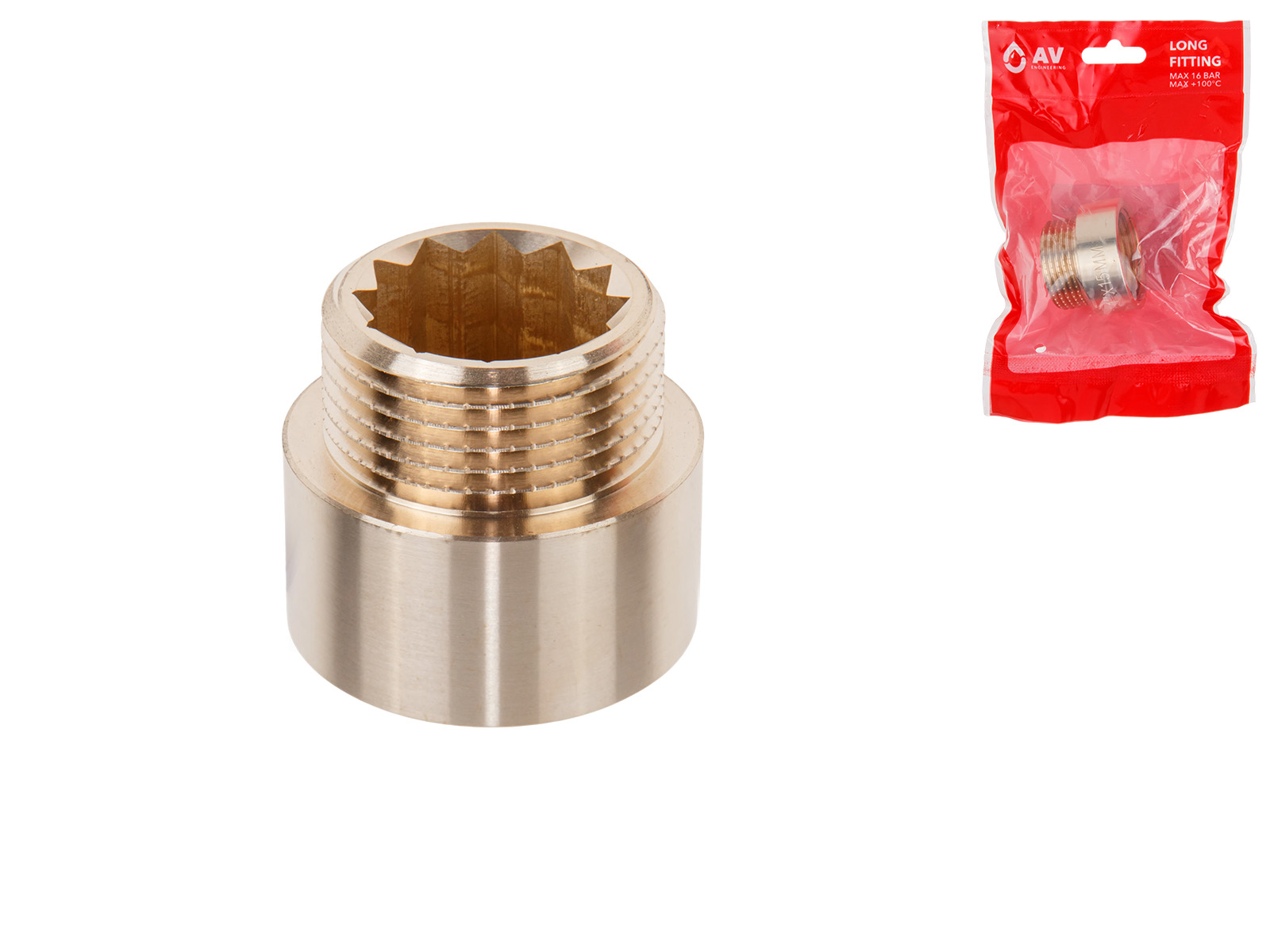 Удлинитель 1″ вн.-нар. х 15 мм, AV Engineering (инд. упак.)
