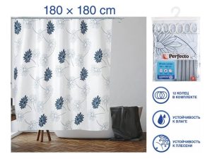 Шторка для ванной (12 колец в комплекте), 180×180 см, Harmony, цветы, PERFECTO LINEA